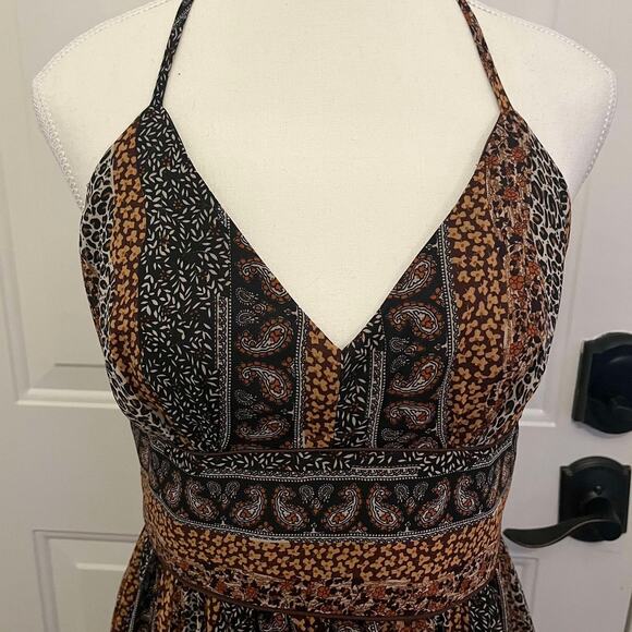 Y2K Traces by Tracy Evans Brown Animal Print Paisley Halter Maxi Dress Size 8 - Picture 1 of 4